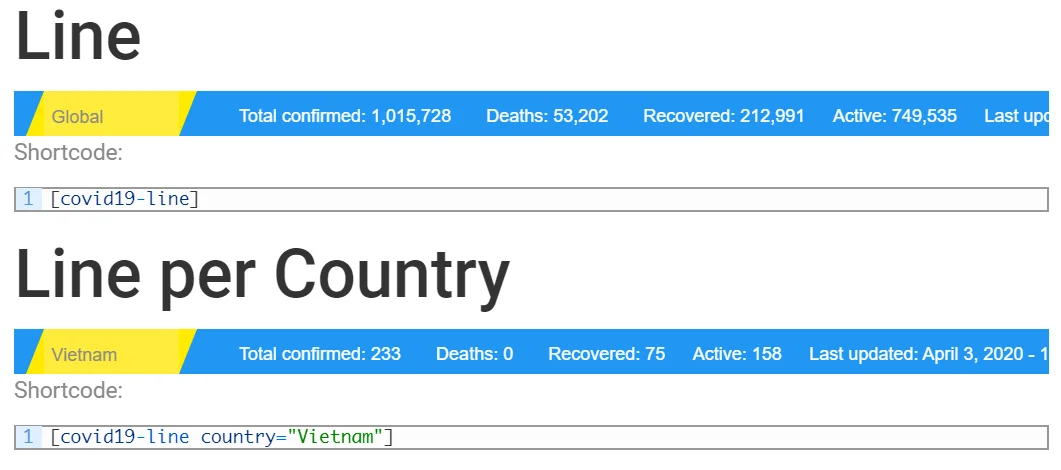 New Shortcode [covid19-line]