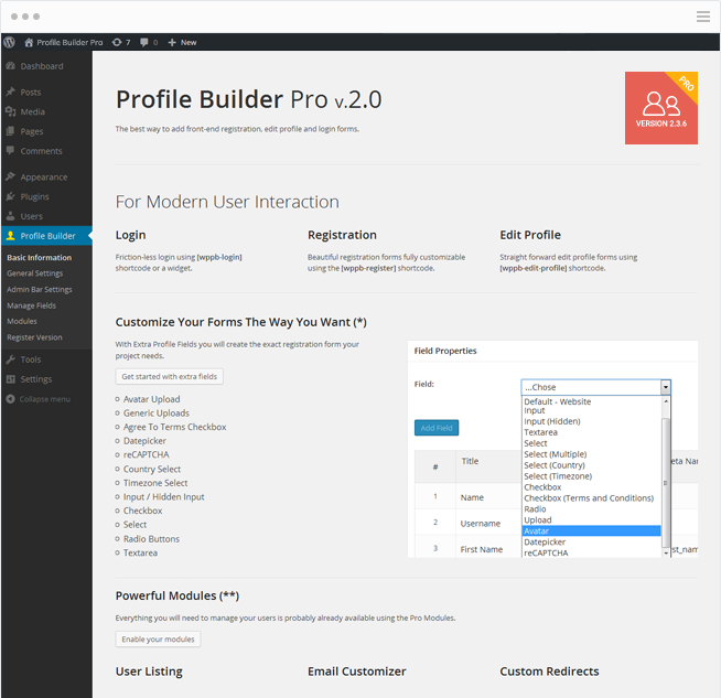Profile Builder Pro Plugin