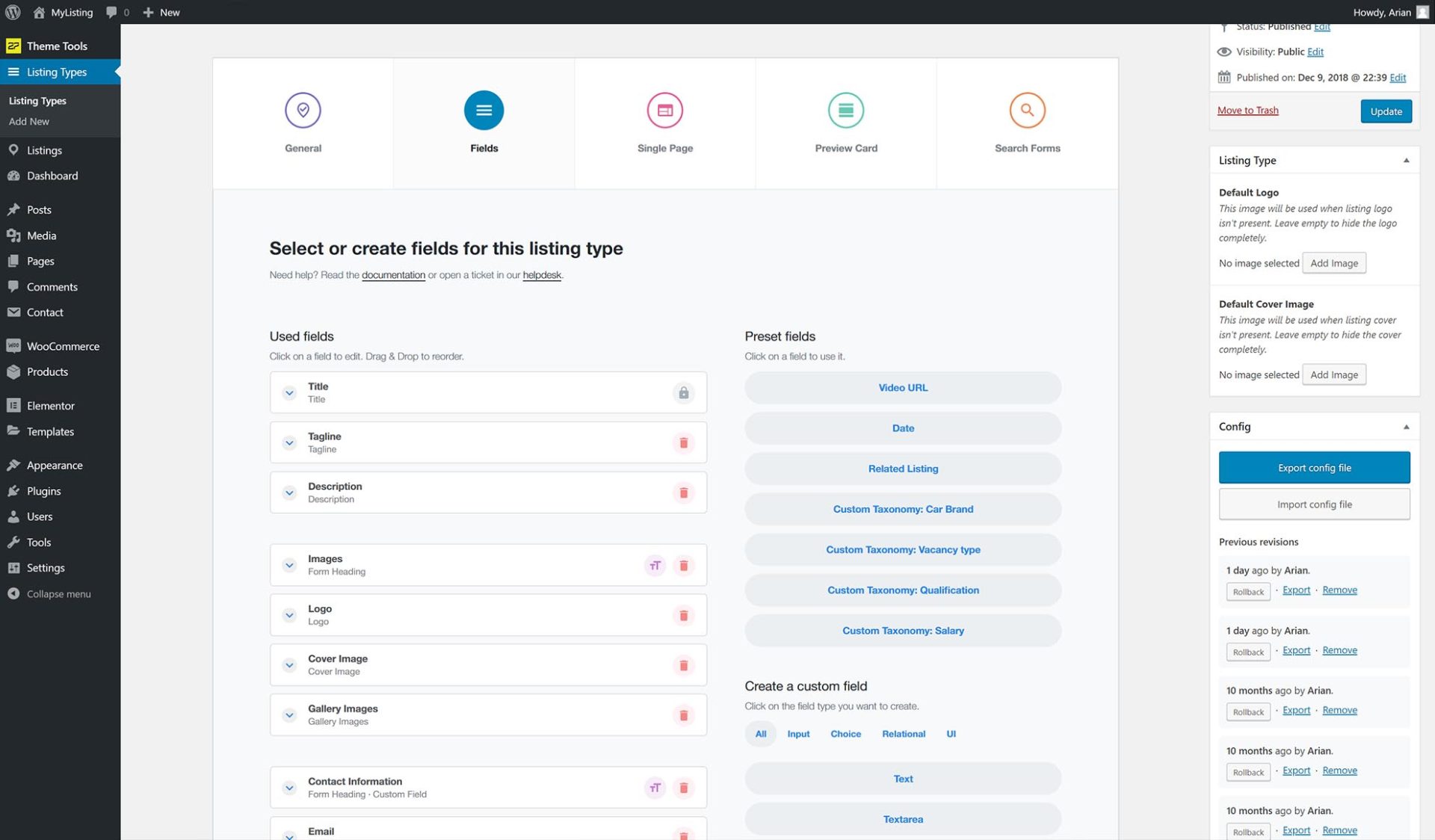 Unlimited listing types