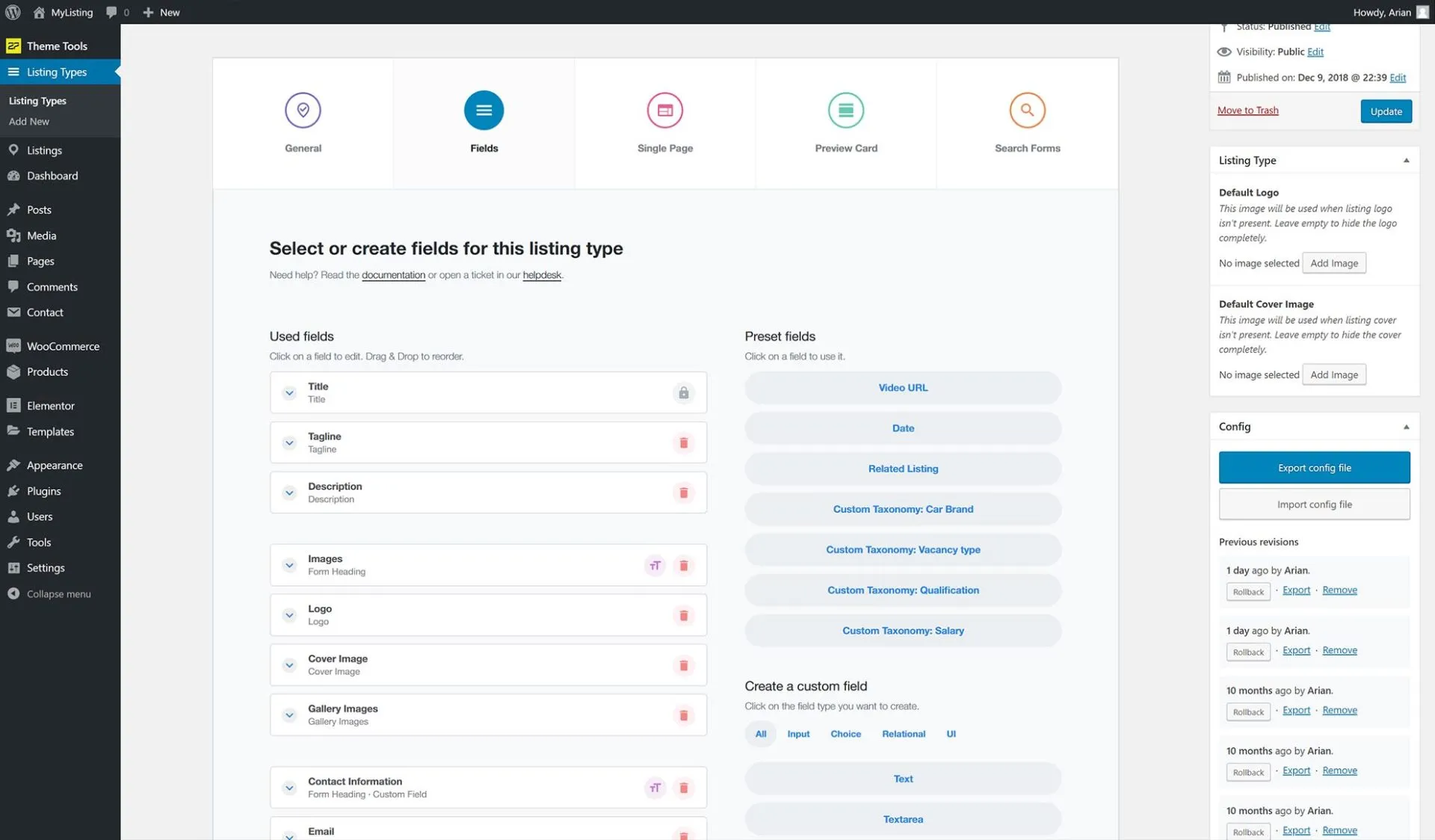 Unlimited listing types