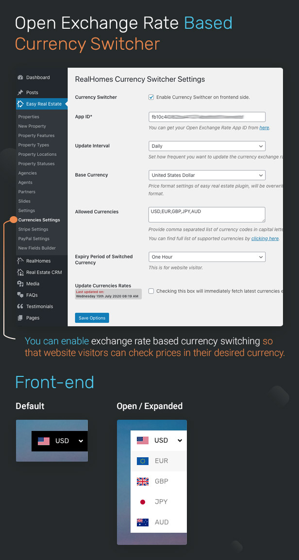 currency switcher for real estate properties