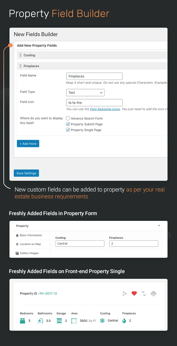 Property field builder to add custom fields.