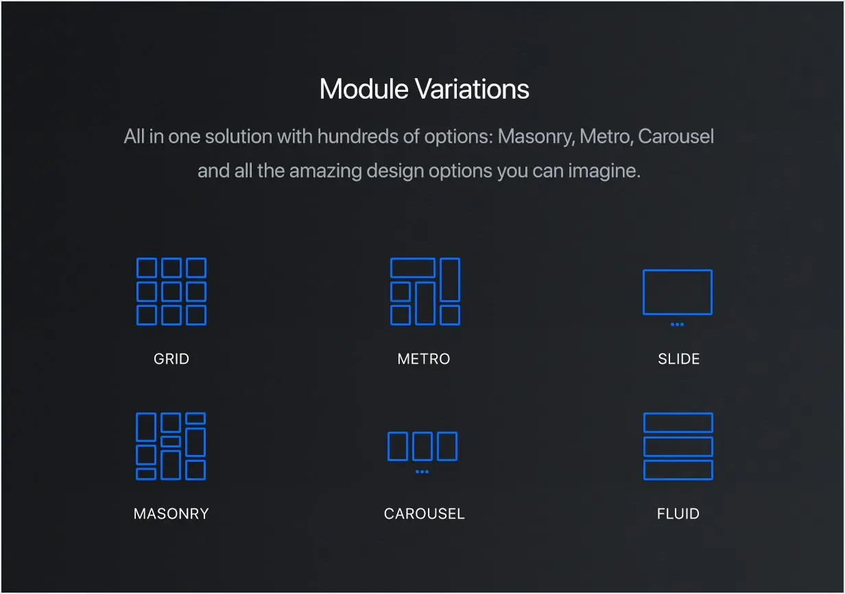 Grid, Masonry, Isotope, Metro, Carousel