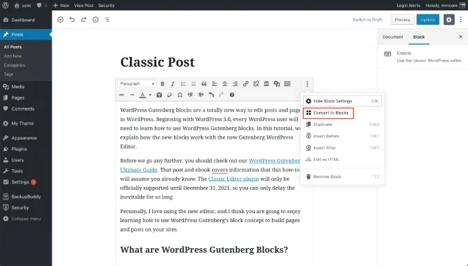 Cách chuyển từ trình soạn thảo WordPress cổ điển sang Gutenberg 14 Cách chuyển từ trình soạn thảo WordPress cổ điển sang Gutenberg