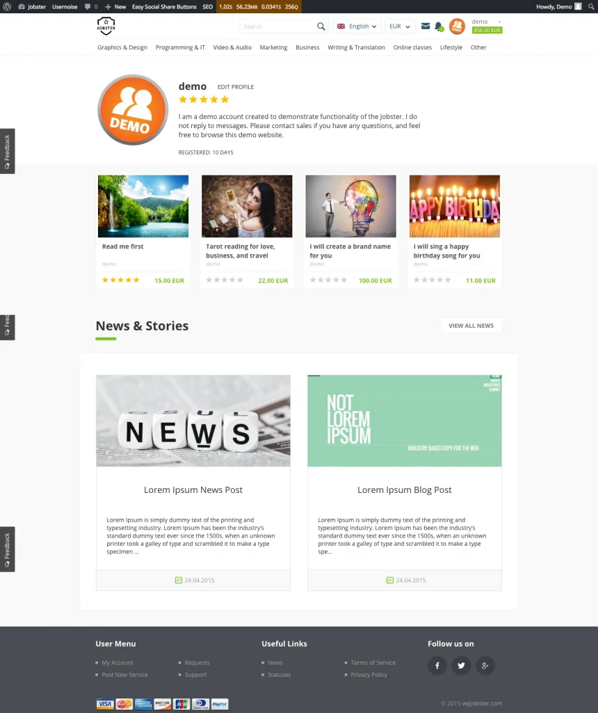 WPjobster v5.6.7 (+Addons) - Service Marketplace WordPress Theme 2 WPjobster Demo Theme