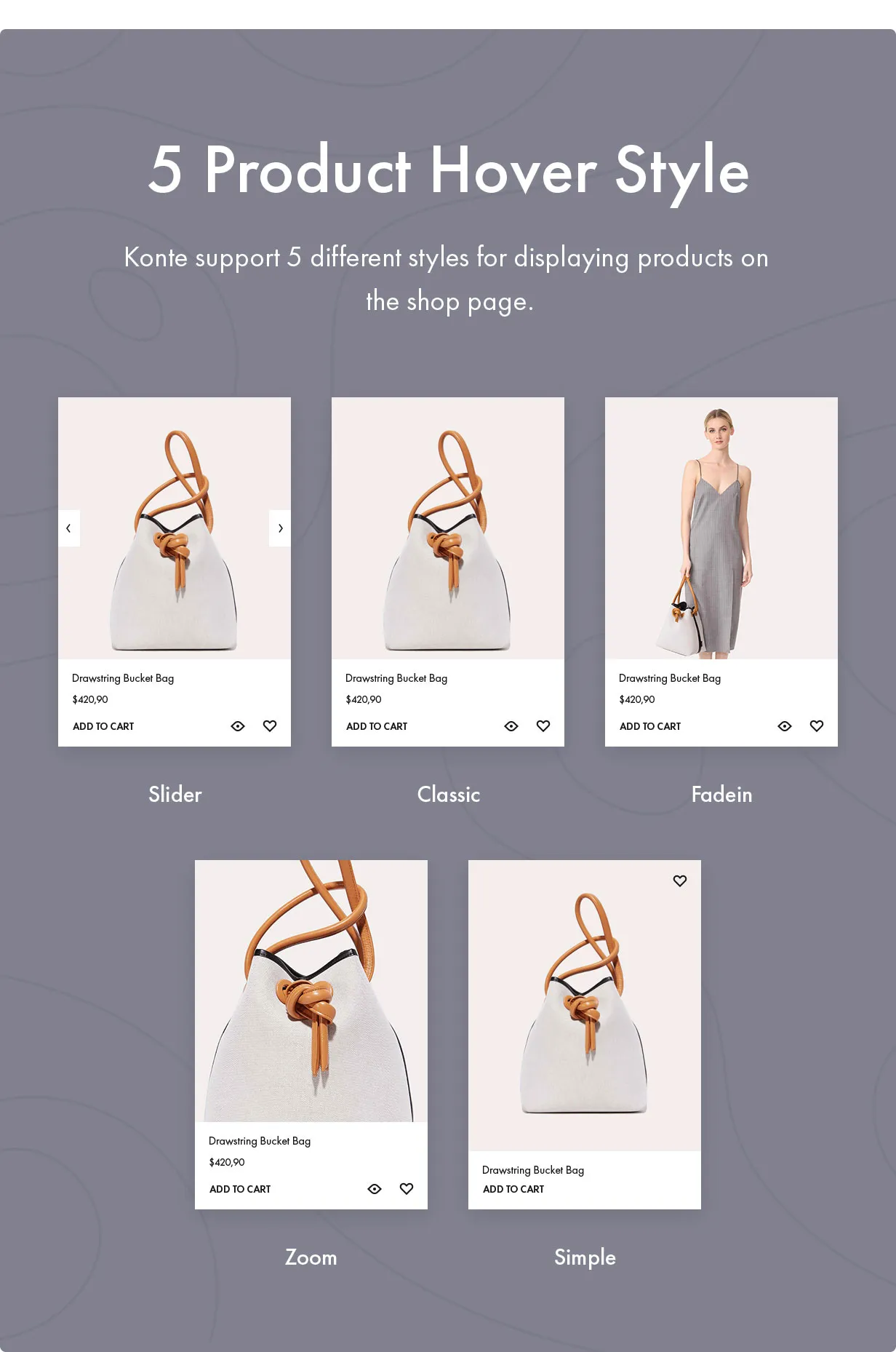 Chủ đề Konte WordPress - các kiểu di chuột qua sản phẩm