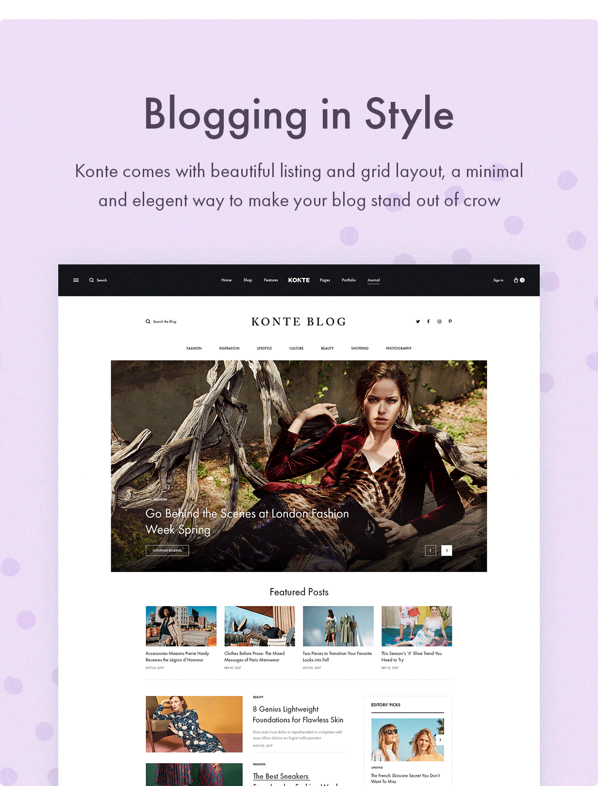 Konte chủ đề WordPress hỗ trợ các biến thể của bố cục blog