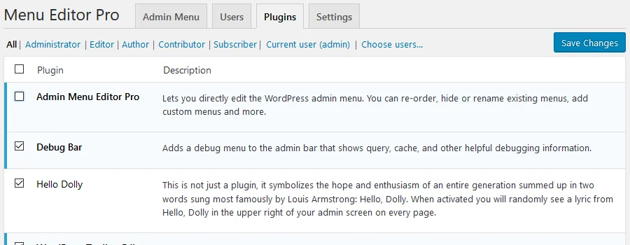 Ẩn các plugin đã cài đặt khỏi những người dùng khác trên trang Plugin