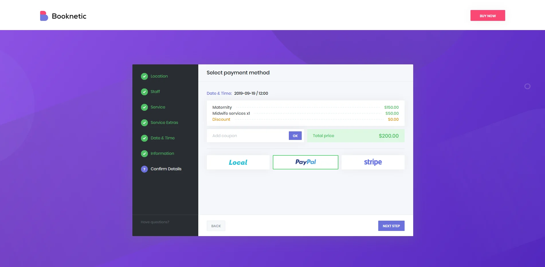 Booknetic - Phương thức thanh toán: PayPal, Stripe, Phương thức thanh toán địa phương và WooCommerce