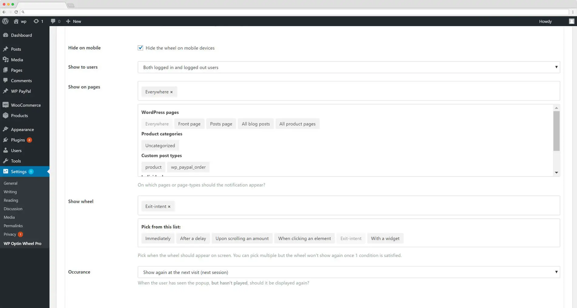 Các tùy chọn hiển thị khác nhau