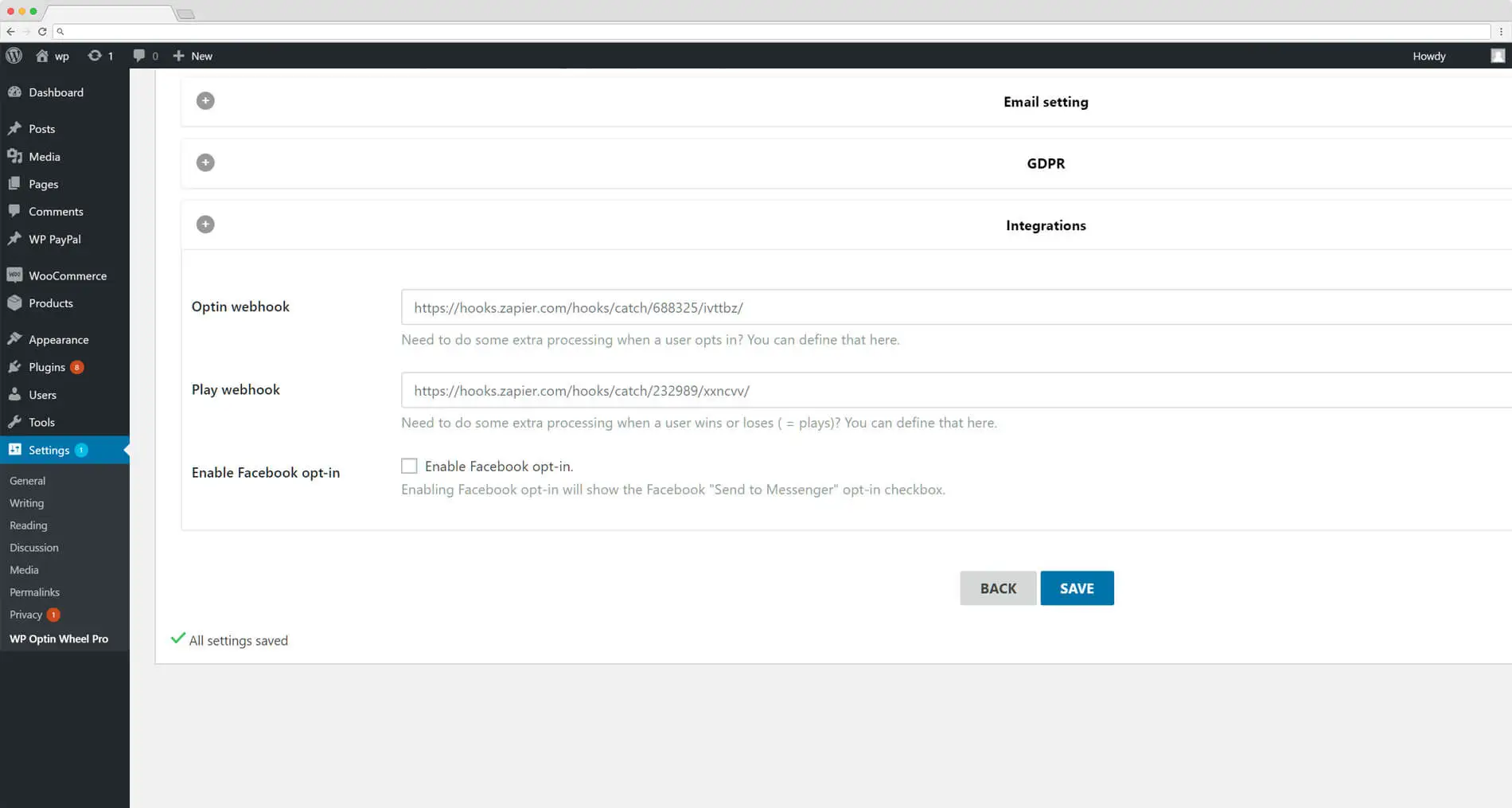 WP Optin Wheel Hỗ trợ Zapier
