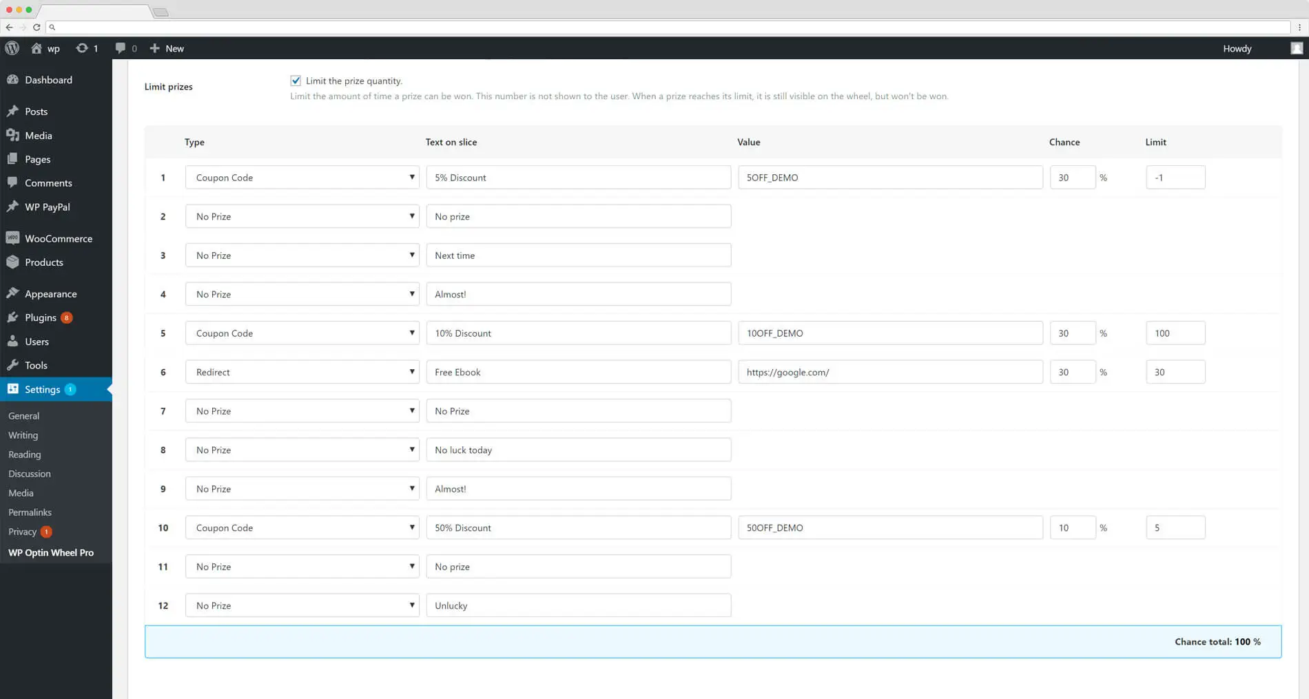 WP Optin Wheel hoàn toàn có thể chỉnh sửa