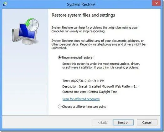 Làm mới, cài đặt lại hoặc khôi phục Windows 8 14 Khôi phục hệ thống