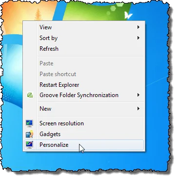 Chọn Cá nhân hóa trong Windows 7