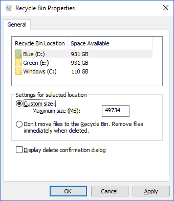 Thay đổi cài đặt thùng rác trong Windows 10 4 Thay đổi cài đặt thùng rác trong Windows 10