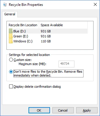 Thay đổi cài đặt thùng rác trong Windows 10 6 Thay đổi cài đặt thùng rác trong Windows 10