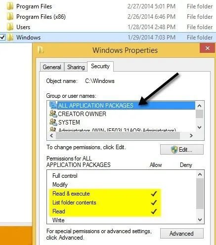 tất cả các quyền của gói ứng dụng