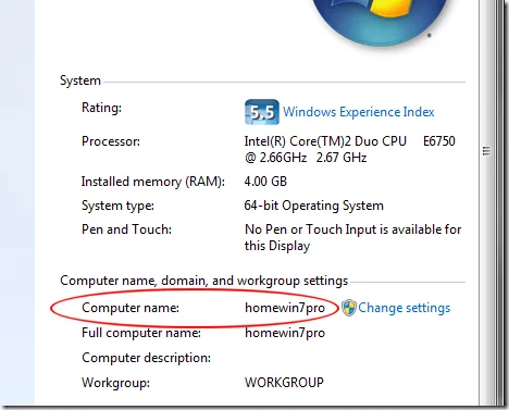 Tên máy tính Windows 7