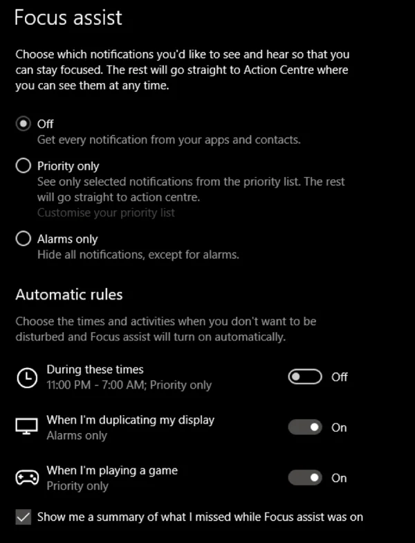 Sử dụng Focus Assist để kiểm soát thông báo trong Windows 10