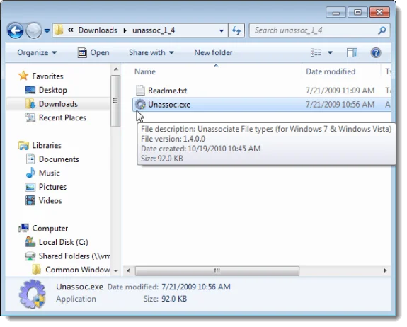 Loại bỏ liên kết loại tệp trong Windows 7 6 Mở các loại tệp không liên kết