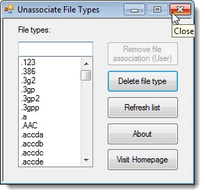 Loại bỏ liên kết loại tệp trong Windows 7 14 Đóng các loại tệp không liên kết