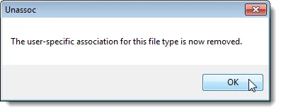 Loại bỏ liên kết loại tệp trong Windows 7 12 Xác nhận rằng liên kết cho đã chọn =