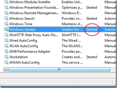 Dịch vụ Windows Update đã bắt đầu