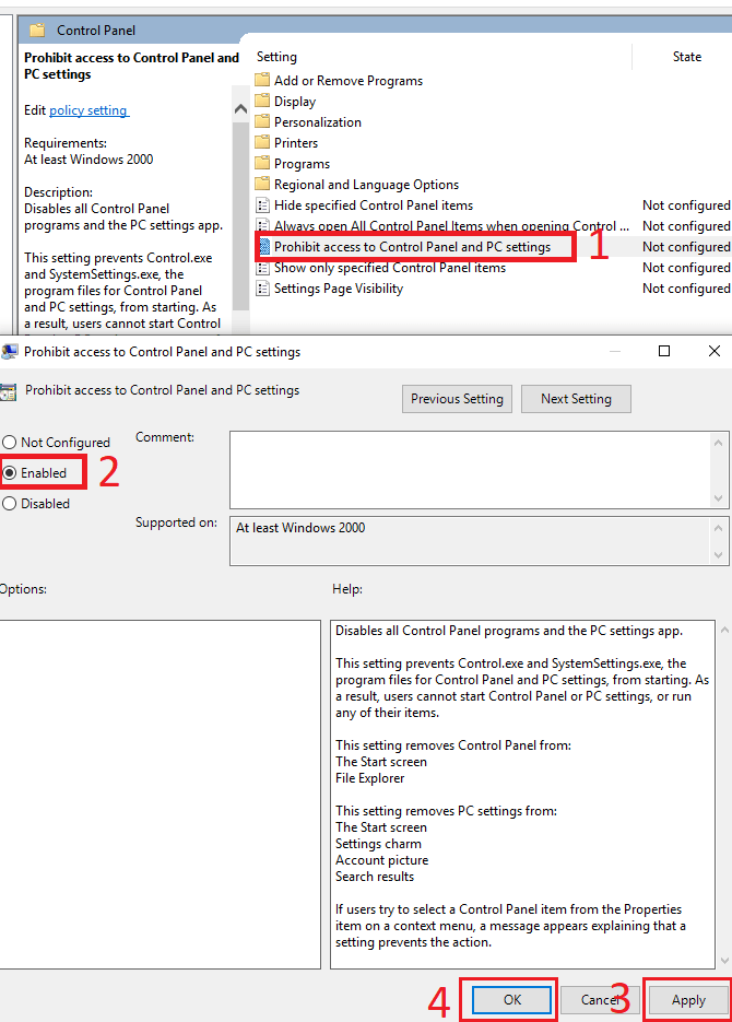 Cách chặn quyền truy cập vào cài đặt và bảng điều khiển Windows 10 4 Cách chặn quyền truy cập vào cài đặt và bảng điều khiển Windows 10