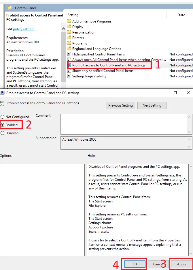 Cách chặn quyền truy cập vào cài đặt và bảng điều khiển Windows 10 4 Cách chặn quyền truy cập vào cài đặt và bảng điều khiển Windows 10