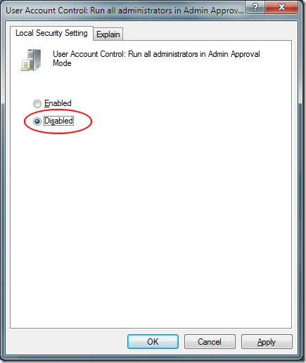 Tắt Chế độ phê duyệt của quản trị viên trong Windows 7 8 Chế độ phê duyệt quản trị viên Windows 7 đã bị vô hiệu hóa