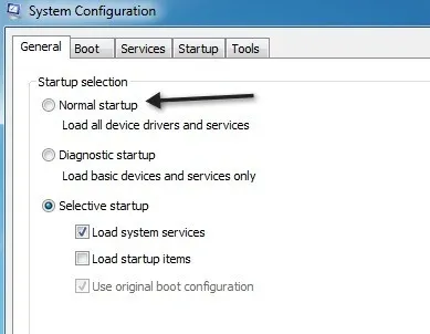 khởi động bình thường