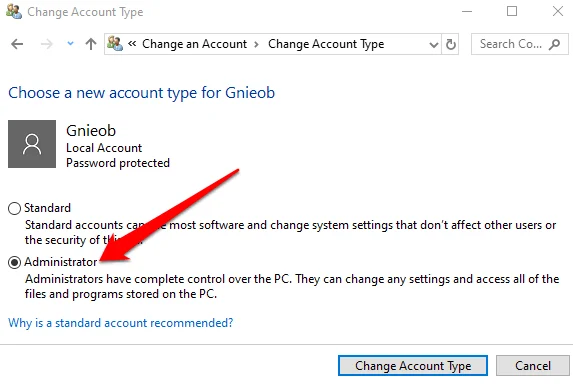 Cách thay đổi quản trị viên trên Windows 10 18 Cách thay đổi quản trị viên trên Windows 10