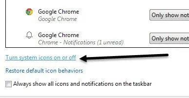 biểu tượng hệ thống đang tắt