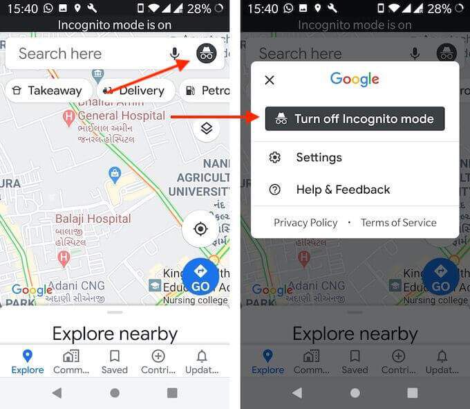 Cách sử dụng Chế độ ẩn danh của Google Maps trên thiết bị Android 8 Cách sử dụng Chế độ ẩn danh của Google Maps trên thiết bị Android