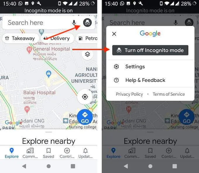 Cách sử dụng Chế độ ẩn danh của Google Maps trên thiết bị Android 8 Cách sử dụng Chế độ ẩn danh của Google Maps trên thiết bị Android