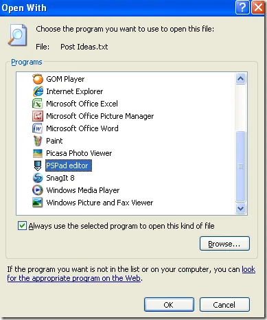 thay đổi chương trình mở mặc định