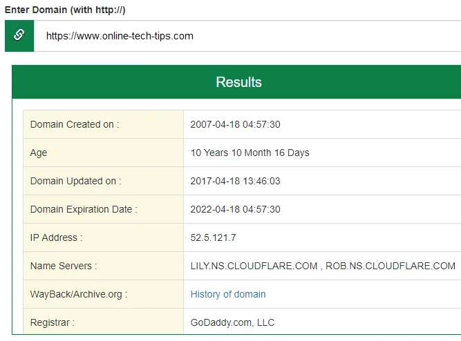Kiểm tra độ tuổi của một trang web 2 Kiểm tra độ tuổi của một trang web