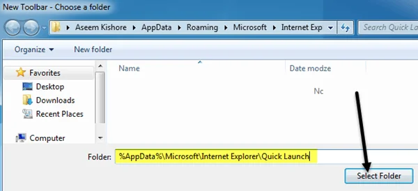 thêm thanh khởi chạy nhanh