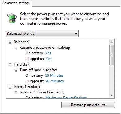 cài đặt nguồn nâng cao
