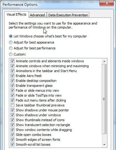 tùy chọn hiệu suất