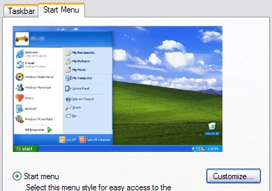 menu bắt đầu tùy chỉnh