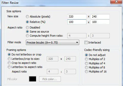 thay đổi kích thước bộ lọc video
