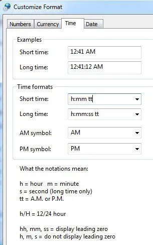 tùy chỉnh định dạng thời gian