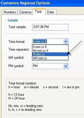 định dạng thời gian cửa sổ