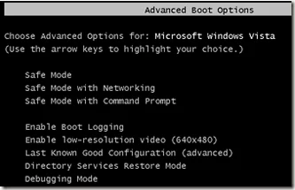 cửa sổ tùy chọn khởi động nâng cao
