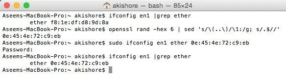 thay đổi địa chỉ mac os x