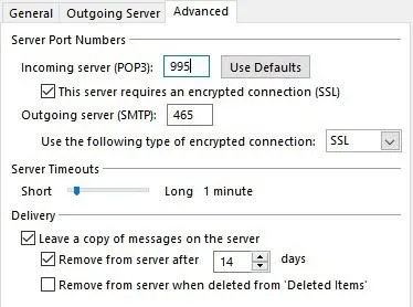 pop3 cài đặt khác