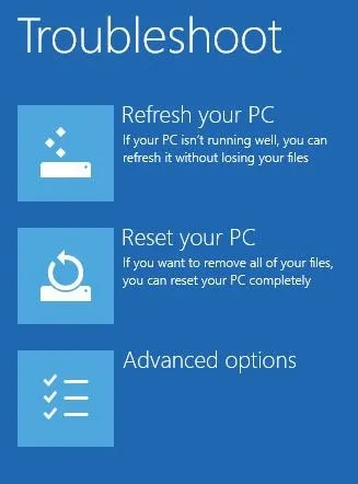 windows 8 tùy chọn nâng cao