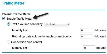 Giới hạn băng thông trên bộ định tuyến không dây Netgear 6 bật đồng hồ đo lưu lượng