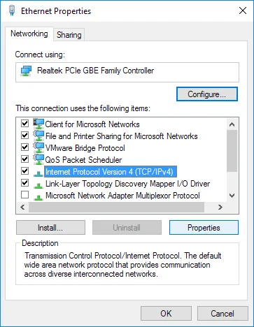 thuộc tính tcpip v4